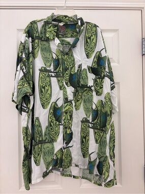 Pineapple Connection 4XLT Hawaiian Shirt Blue Palm Tropical Big & Tall Rayon